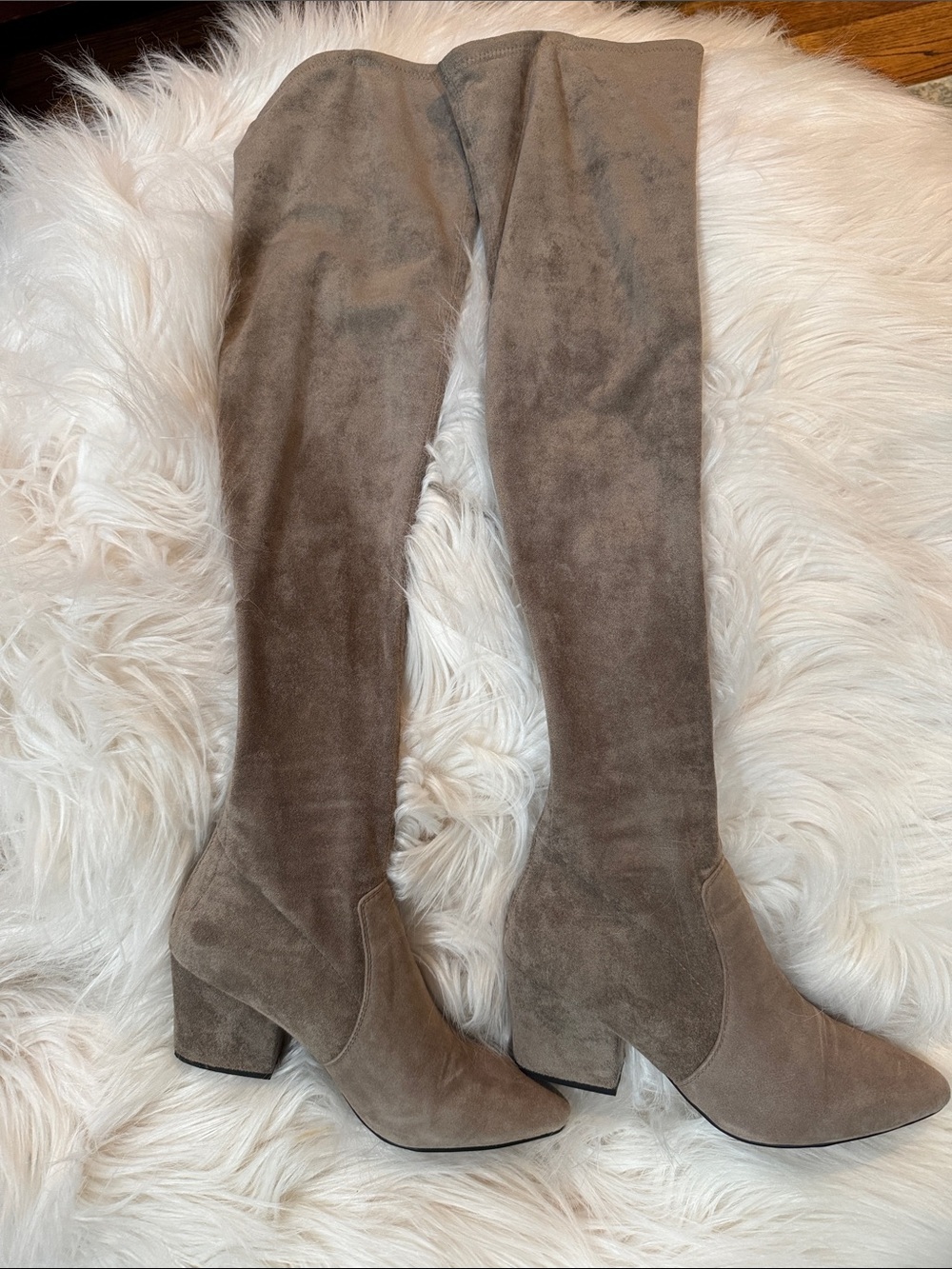 Over-The-Knee Suede Block Heel Boots - Taupe